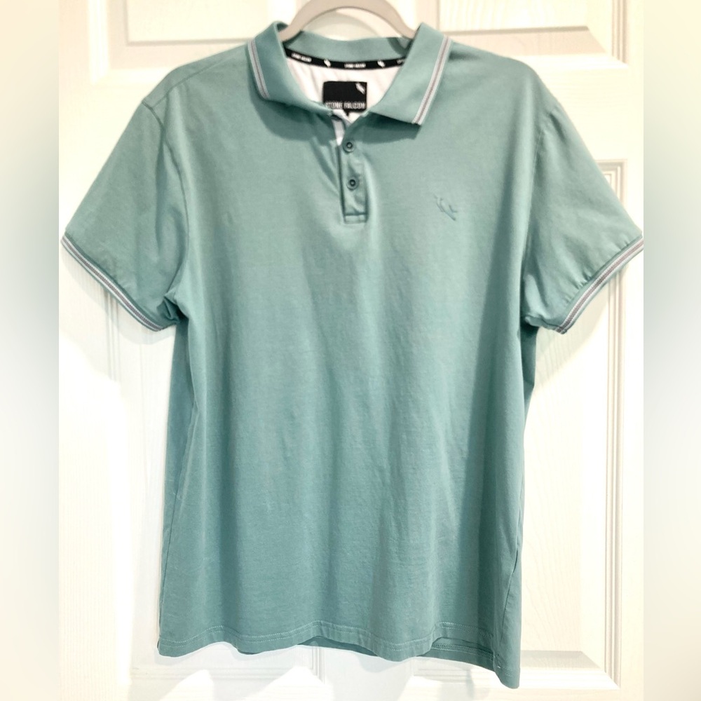 Stone Falcon Collared Green Aqua Polo SZ Large Slim Men